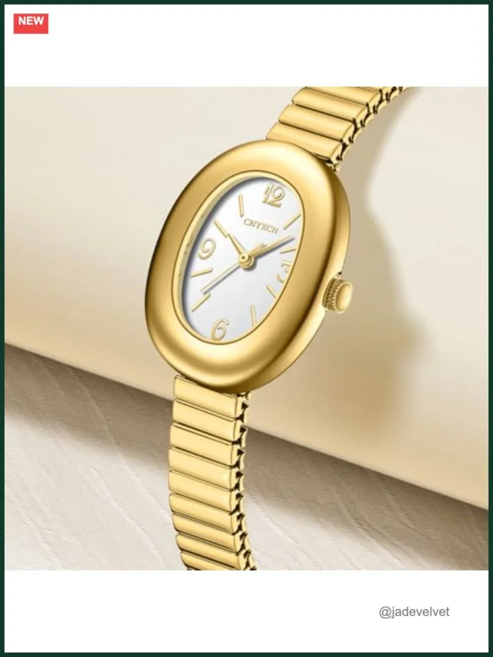Gold Tone Oval Case Watch for Women with Stainless Steel Expansion Band